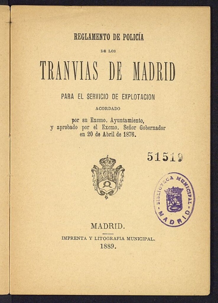 Miniatura de Reglamento de policía de los tranvías de Madrid para el servicio de explotación