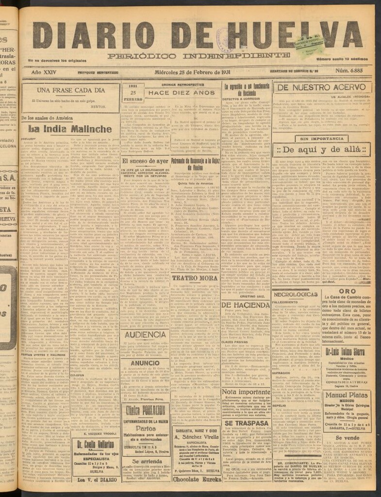 Miniatura de Diario de Huelva : periódico independiente del 25 de febrero de 1931