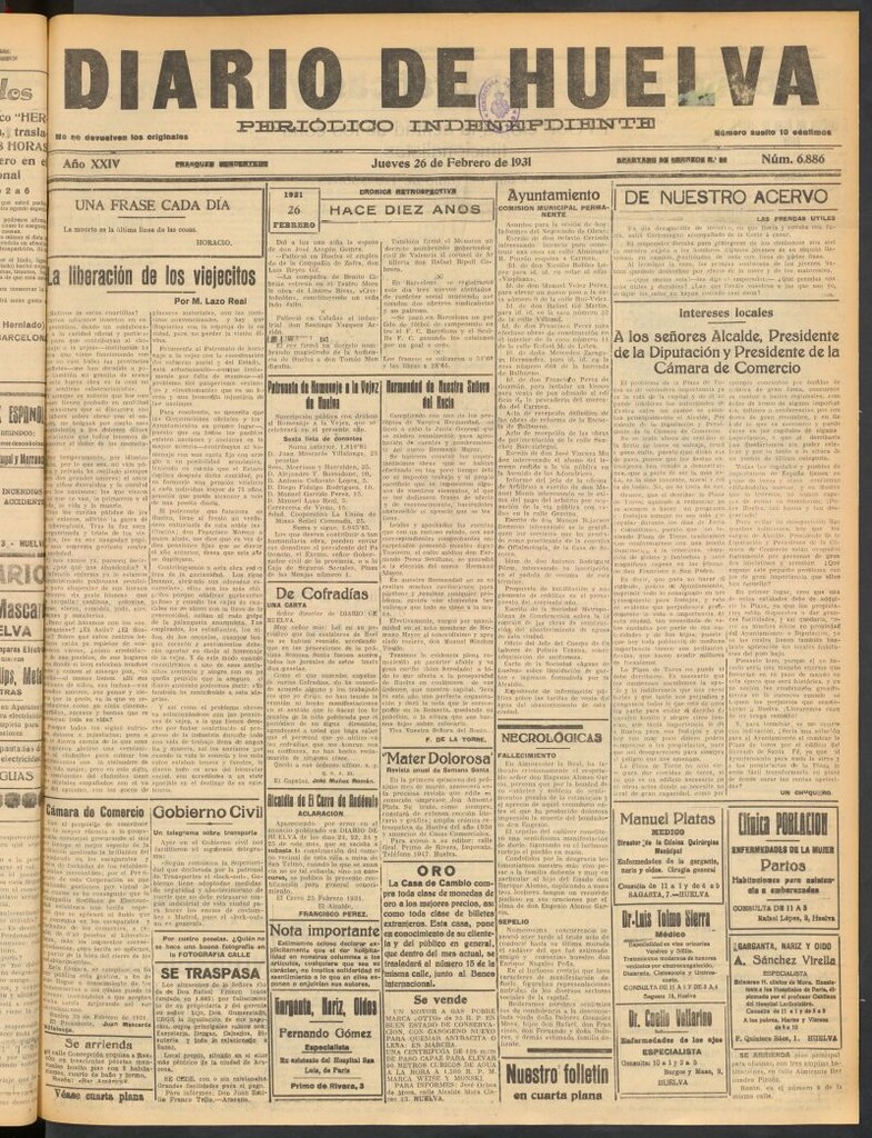 Miniatura de Diario de Huelva : periódico independiente del 26 de febrero de 1931