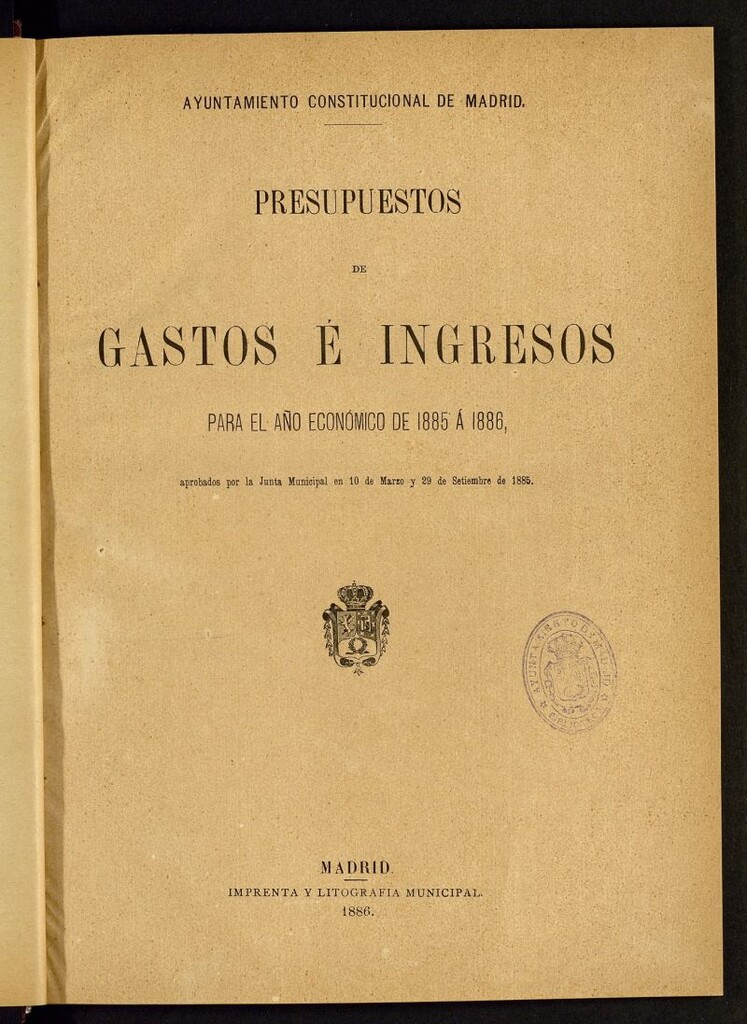 Miniatura de Presupuestos de gastos é ingresos para el año económico de 1885 á 1886