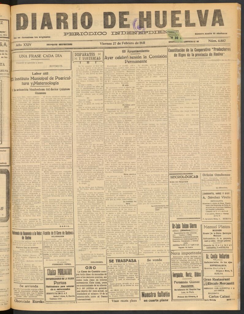 Miniatura de Diario de Huelva : periódico independiente del 27 de febrero de 1931