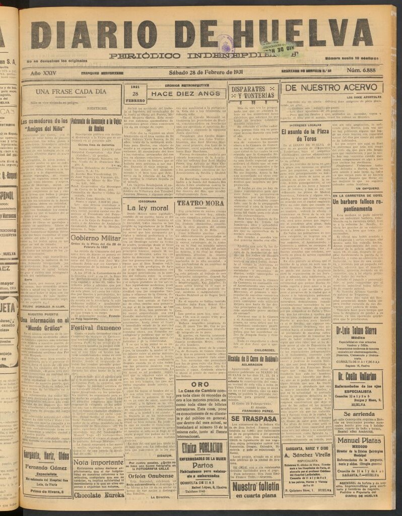 Miniatura de Diario de Huelva : periódico independiente del 28 de febrero de 1931