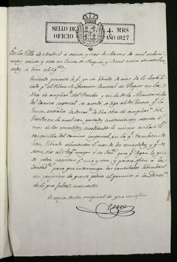 Miniatura de Expediente relativo a la construcción de una alcantarilla para recoger agua en la plazuela que hacia de partidor en el Camino Imperial