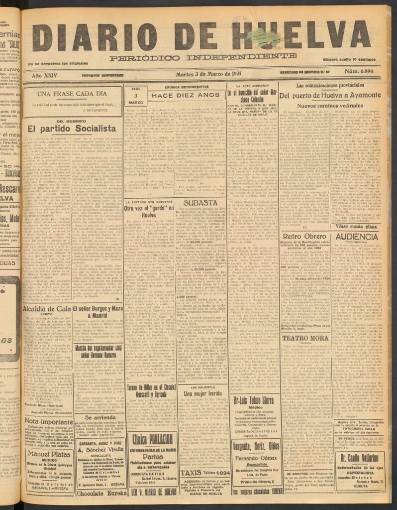 Miniatura de Diario de Huelva : periódico independiente del 3 de marzo de 1931