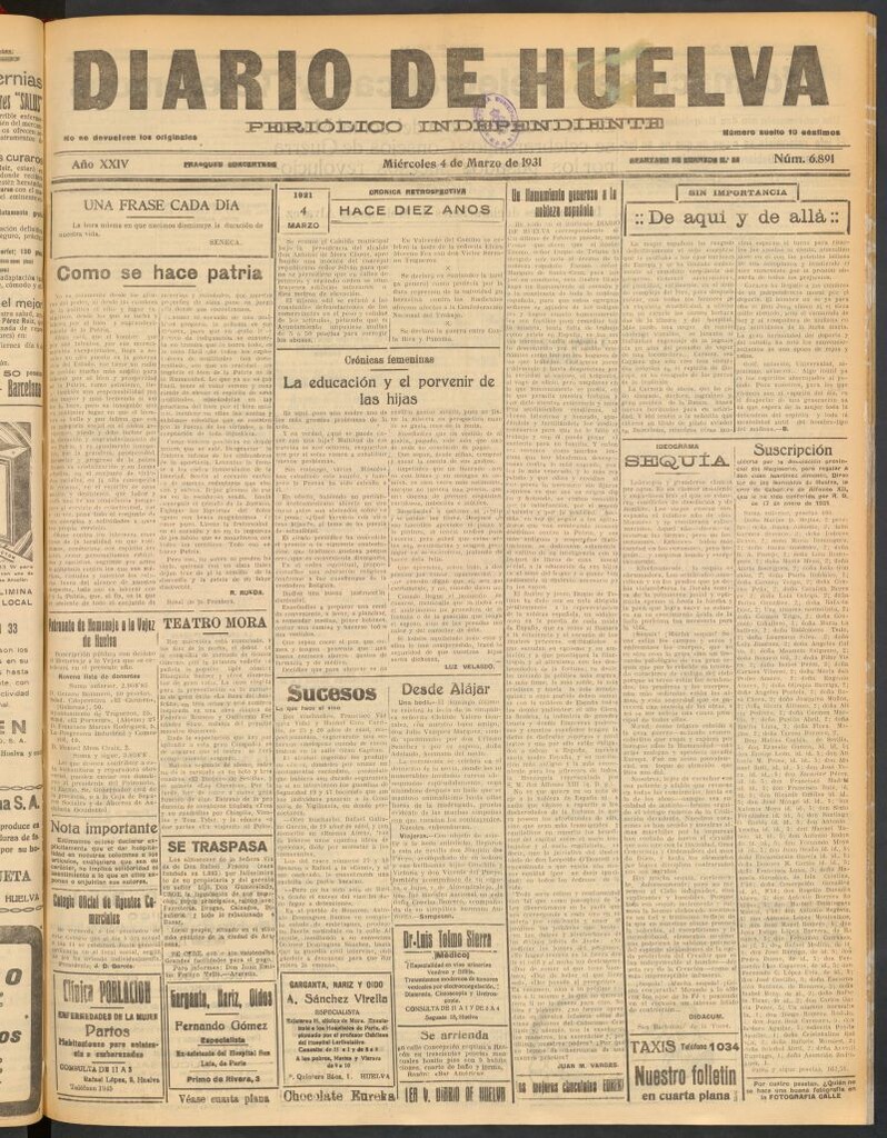 Miniatura de Diario de Huelva : periódico independiente del 4 de marzo de 1931
