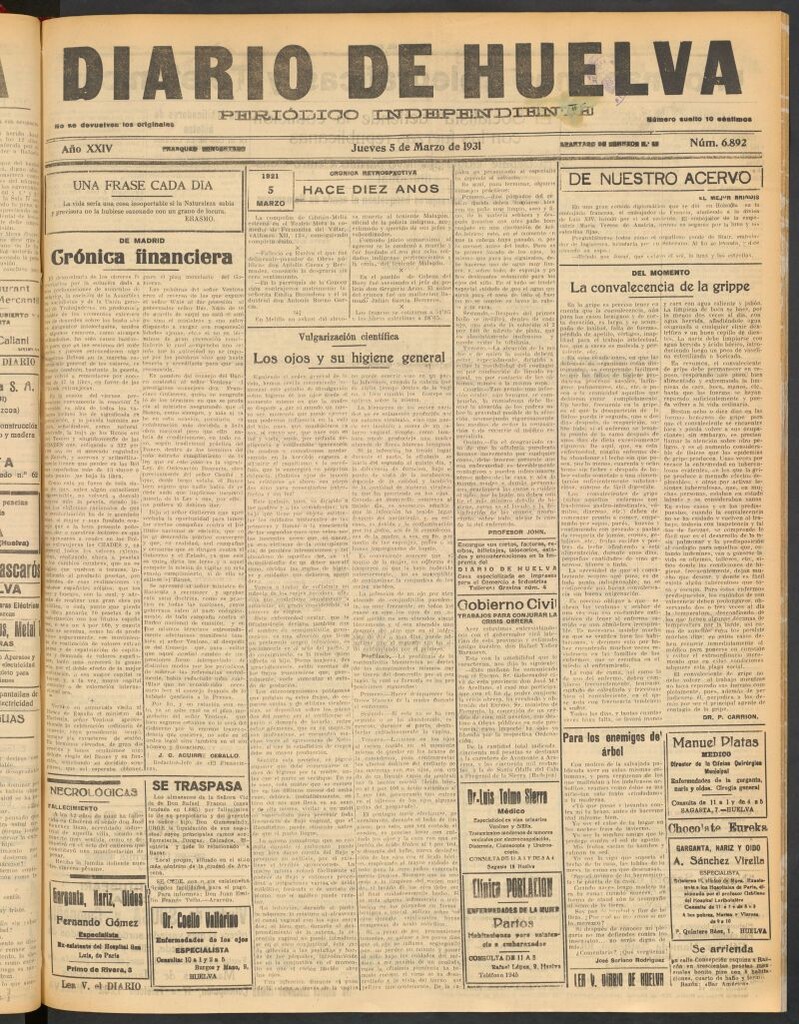 Miniatura de Diario de Huelva : periódico independiente del 5 de marzo de 1931