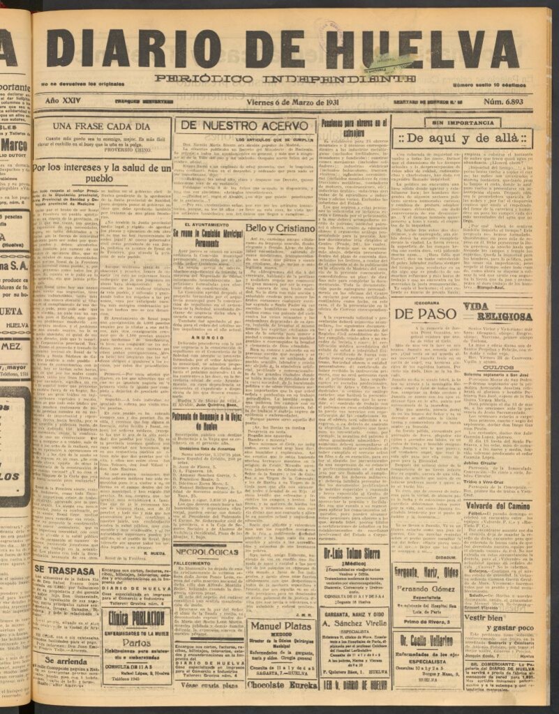Miniatura de Diario de Huelva : periódico independiente del 6 de marzo de 1931
