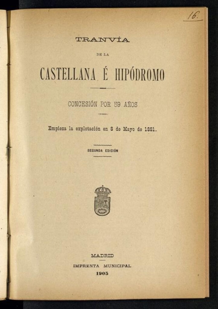 Miniatura de Tranvía de la Castellana e Hipódromo: concesión por 59 años: empieza la explotación en 8 de mayo de 1881