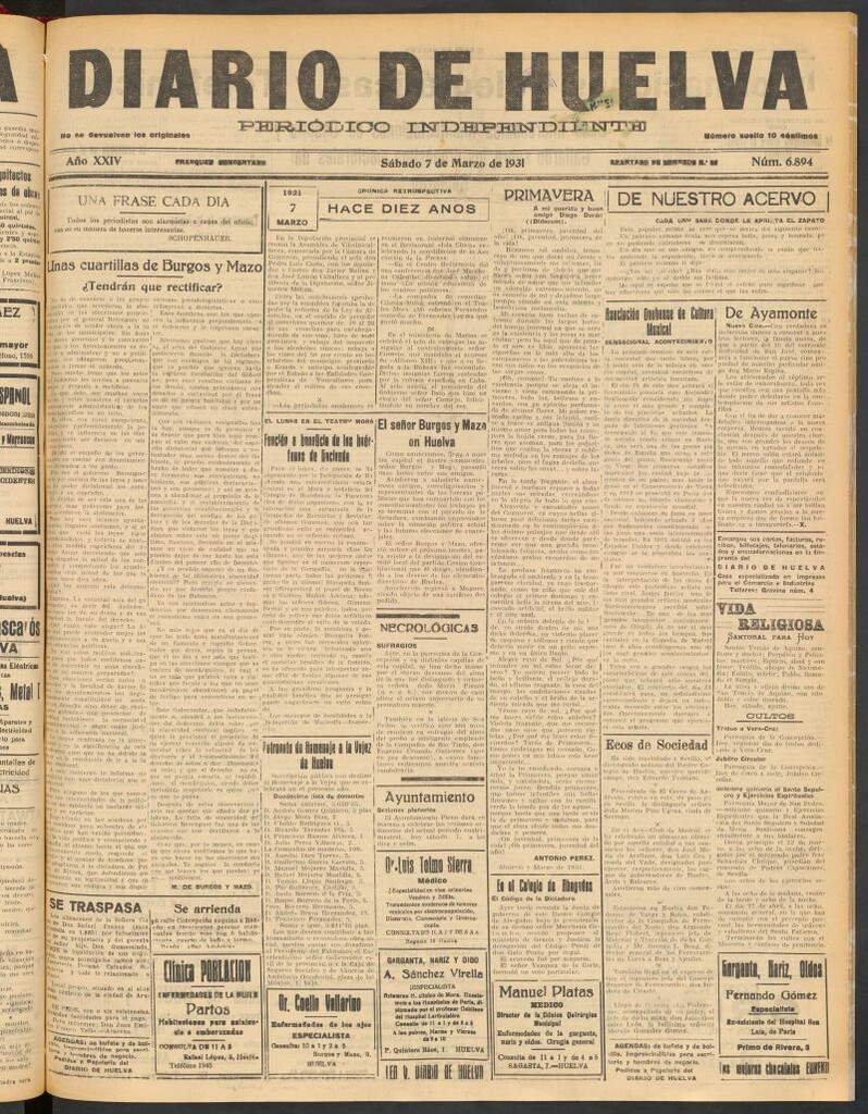 Miniatura de Diario de Huelva : periódico independiente del 7 de marzo de 1931