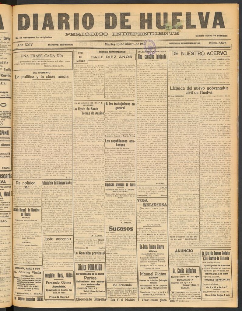 Miniatura de Diario de Huelva : periódico independiente del 10 de marzo de 1931