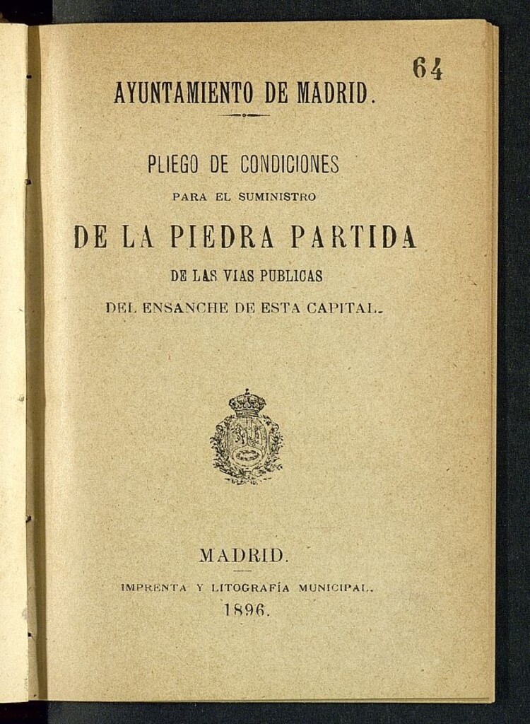 Miniatura de Pliego de condiciones para el suministro de la piedra partida de las vias públicas del ensanche de esta capital.
