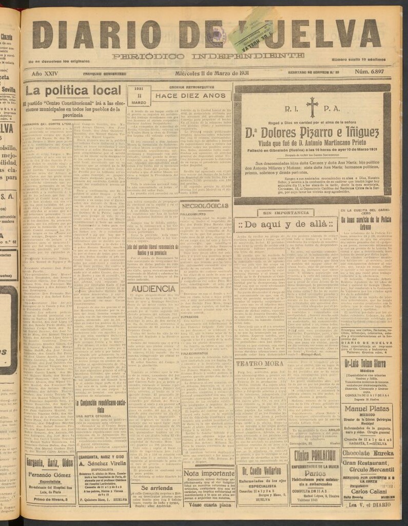 Miniatura de Diario de Huelva : periódico independiente del 11 de marzo de 1931