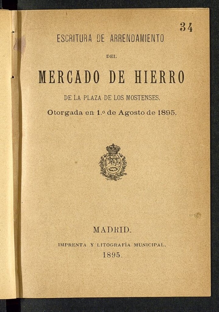 Miniatura de Escritura de arrendamiento mercado de Hierro de la plaza de los Mostenses 1895