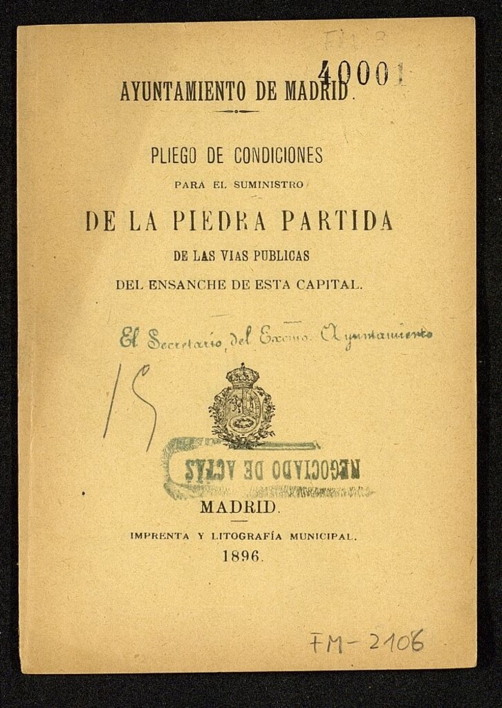 Miniatura de Pliego de condiciones para el suministro de la piedra partida de las vías públicas del ensanche de esta capital