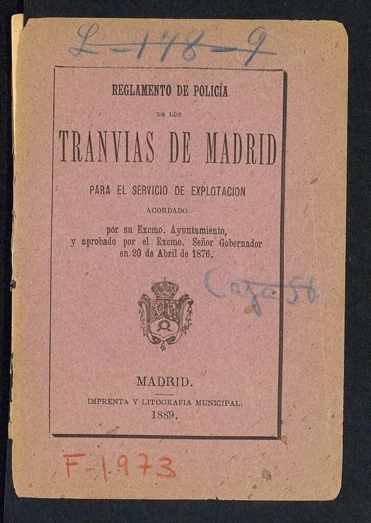 Miniatura de Reglamento de policía de los tranvías de Madrid para el servicio de explotación...