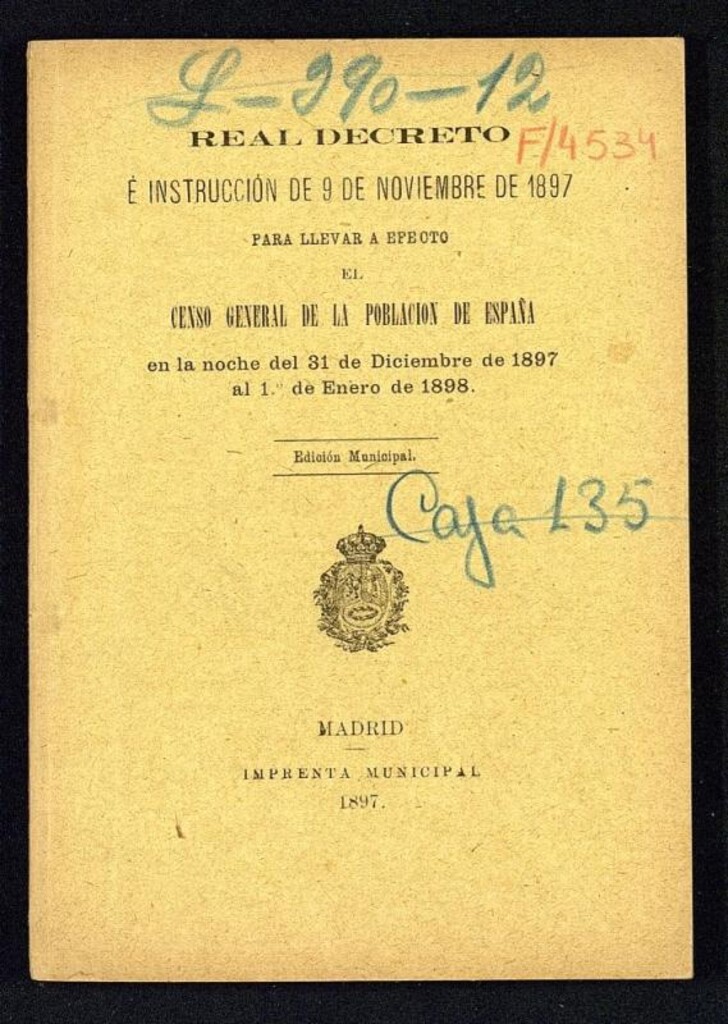Miniatura de Real Decreto e Instrucción de 9 de noviembre de 1897 para llevar a efecto el Censo general de la población de España en la noche del 31 de diciembre de 1897 al 1º de enero de 1898