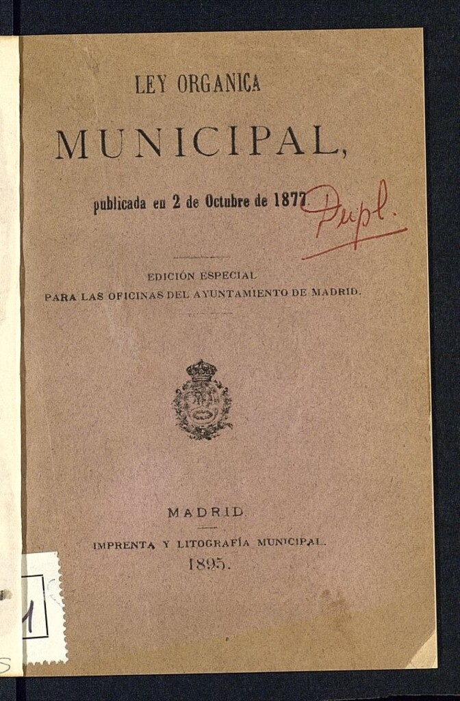 Miniatura de Ley orgánica municipal, publicada en 2 de octubre de 1877