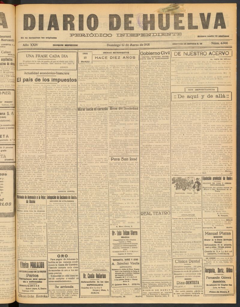 Miniatura de Diario de Huelva : periódico independiente del 15 de marzo de 1931