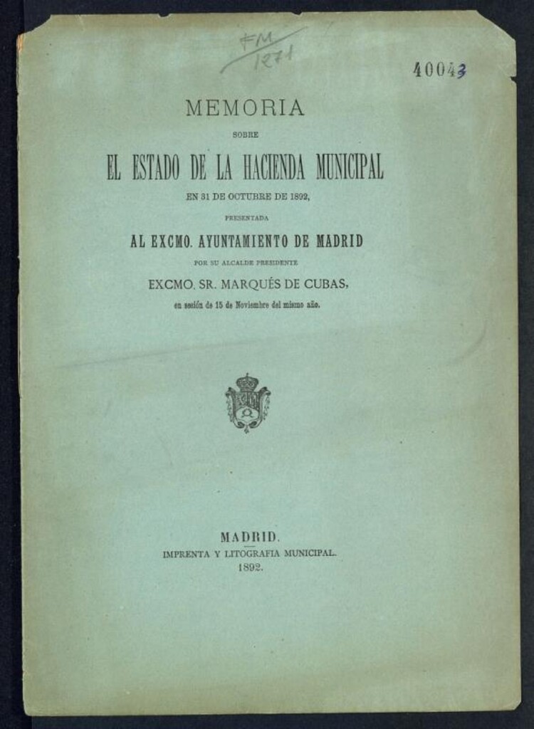 Miniatura de Memoria sobre el estado de la hacienda municipal en 31 de octubre de 1892...