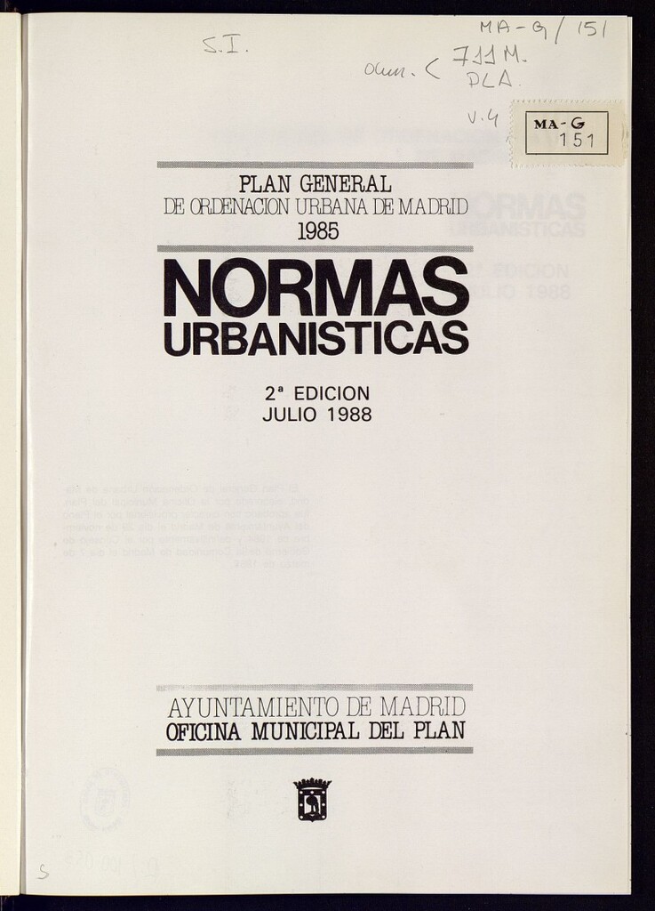 Miniatura de Plan General de ordenación urbana de Madrid. 1985: Normas Urbanisticas 1