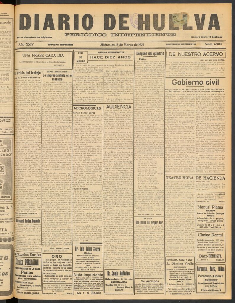 Miniatura de Diario de Huelva : periódico independiente del 18 de marzo de 1931
