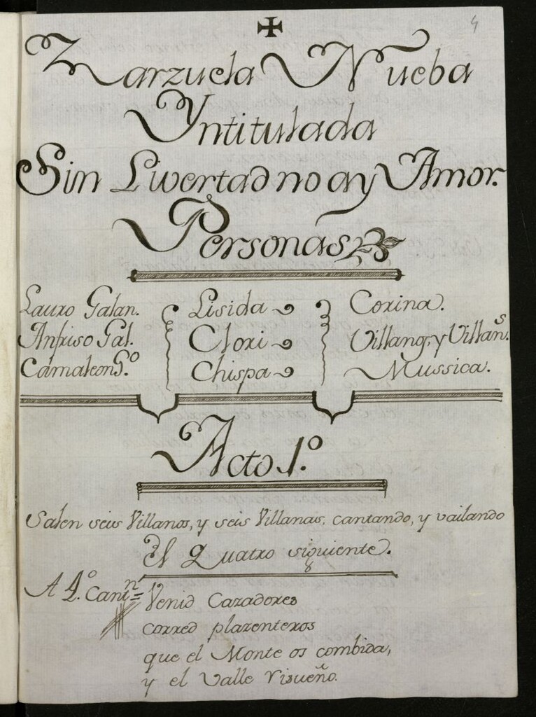 Miniatura de Sin libertad no hay amor [manuscrito] : Zarzuela nueba