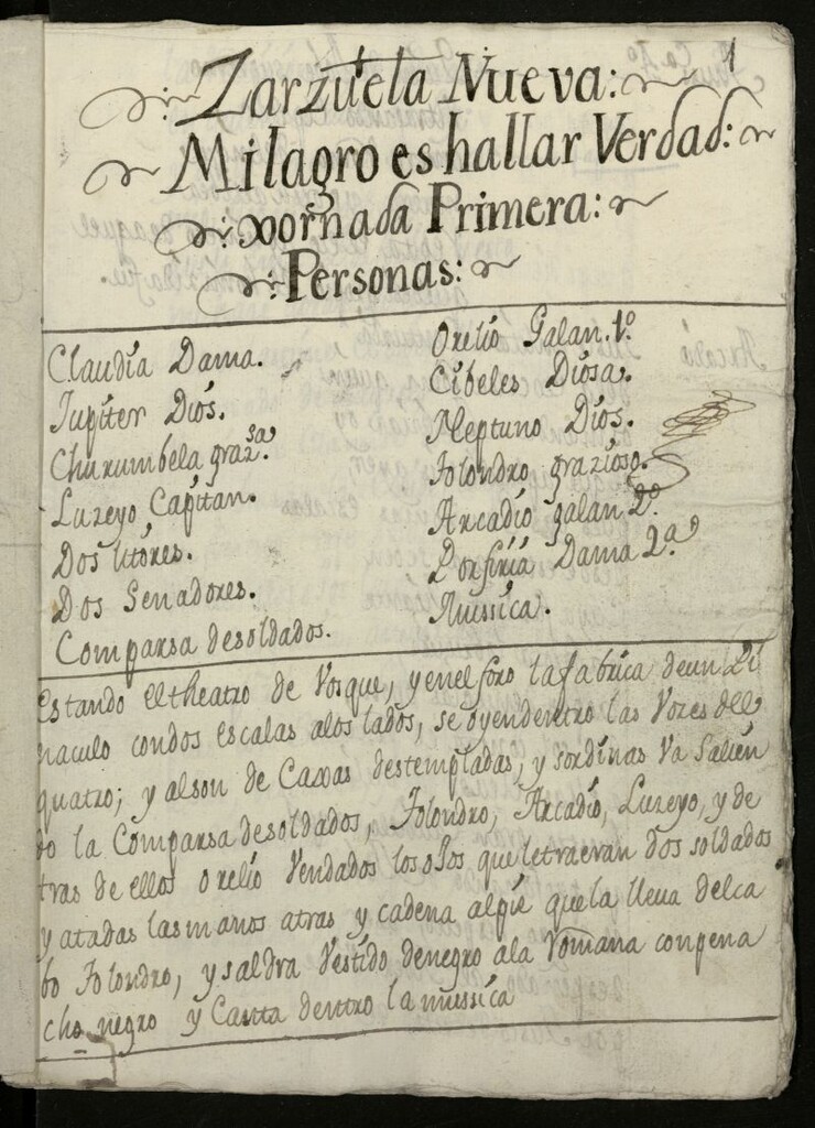 Miniatura de Milagro es hallar verdad, Zarzuela nueva