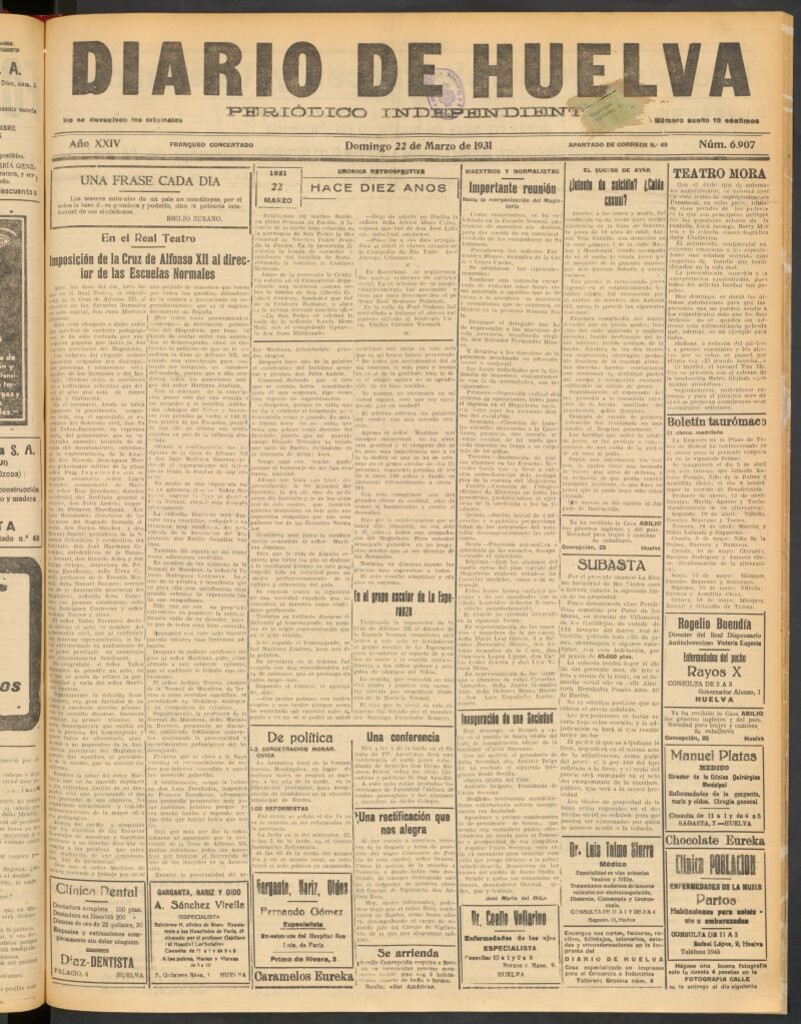 Miniatura de Diario de Huelva : periódico independiente del 22 de marzo de 1931