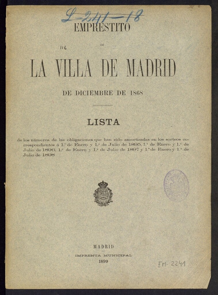 Miniatura de Empréstito de la villa de Madrid de diciembre de 1868