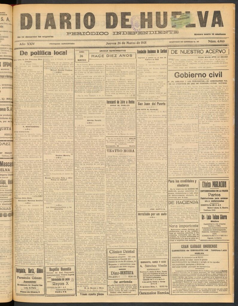 Miniatura de Diario de Huelva : periódico independiente del 26 de marzo de 1931