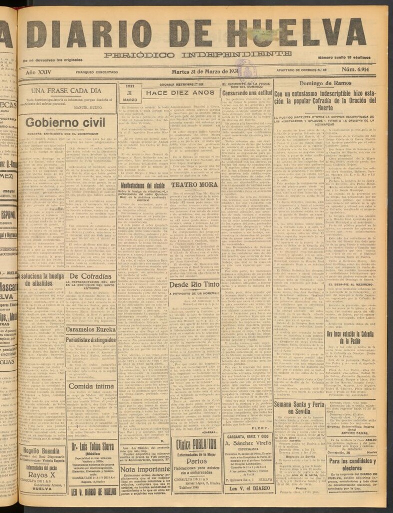 Miniatura de Diario de Huelva : periódico independiente del 31 de marzo de 1931