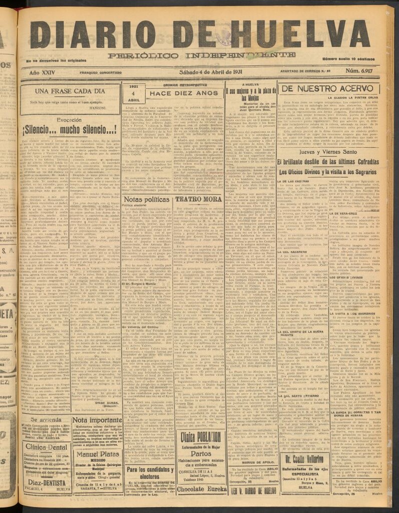 Miniatura de Diario de Huelva : periódico independiente del 4 de abril de 1931