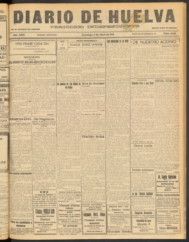 Miniatura de Diario de Huelva : periódico independiente del 5 de abril de 1931