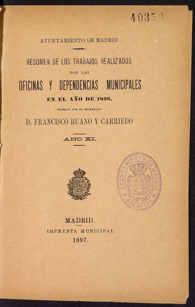 Miniatura de Resumen de los trabajos realizados por las oficinas y dependencias municipales en el año de 1896, formado por el secretario D. Francisco Ruano y Carriedo