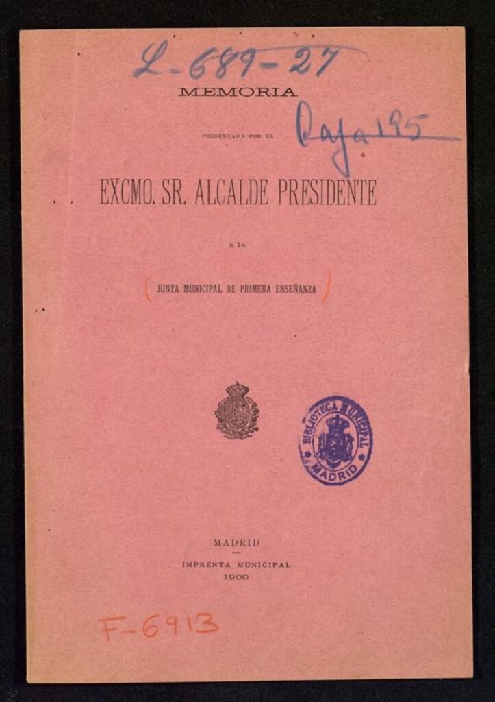 Miniatura de Memoria presentada por el Excmo. Sr. Alcalde Presidente a la Junta Municipal de Primera Enseñanza