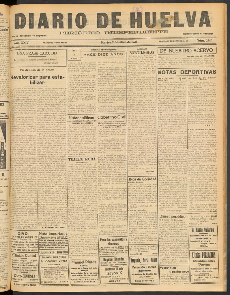 Miniatura de Diario de Huelva : periódico independiente del 7 de abril de 1931