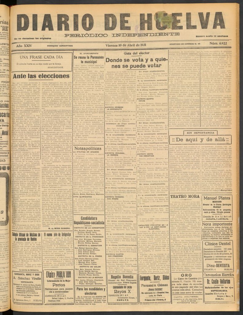 Miniatura de Diario de Huelva : periódico independiente del 10 de abril de 1931