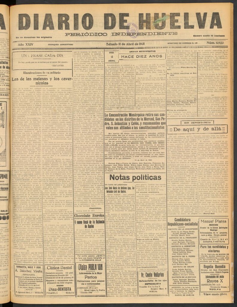 Miniatura de Diario de Huelva : periódico independiente del 11 de abril de 1931
