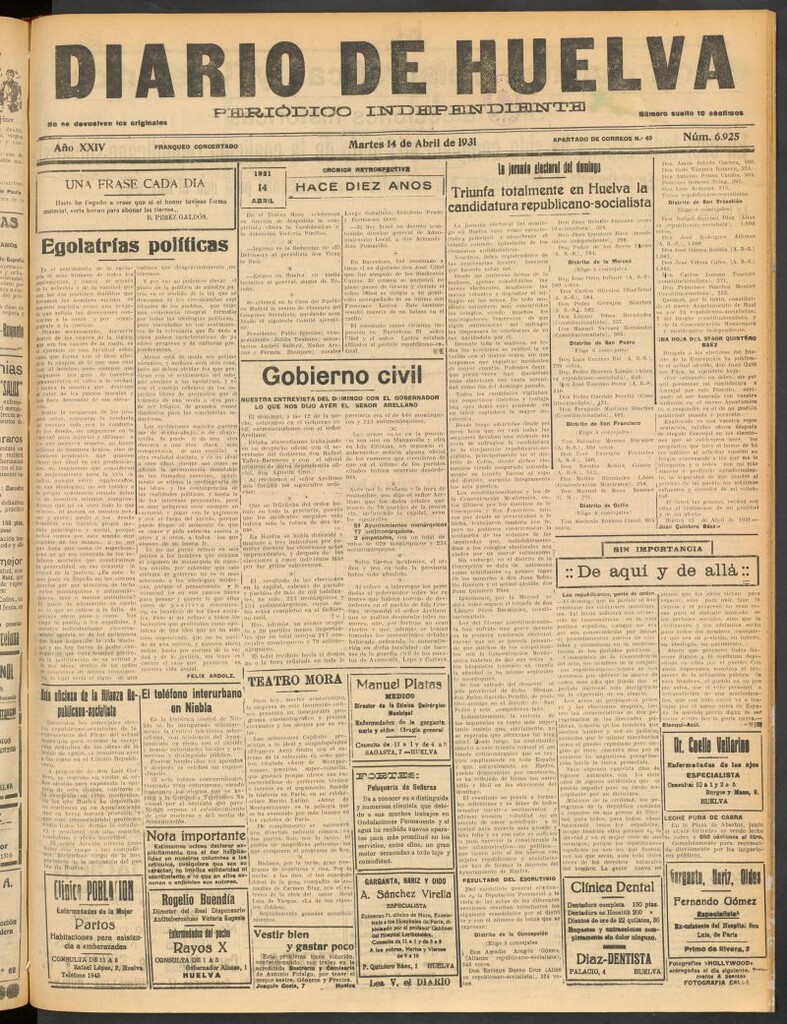 Miniatura de Diario de Huelva : periódico independiente del 14 de abril de 1931