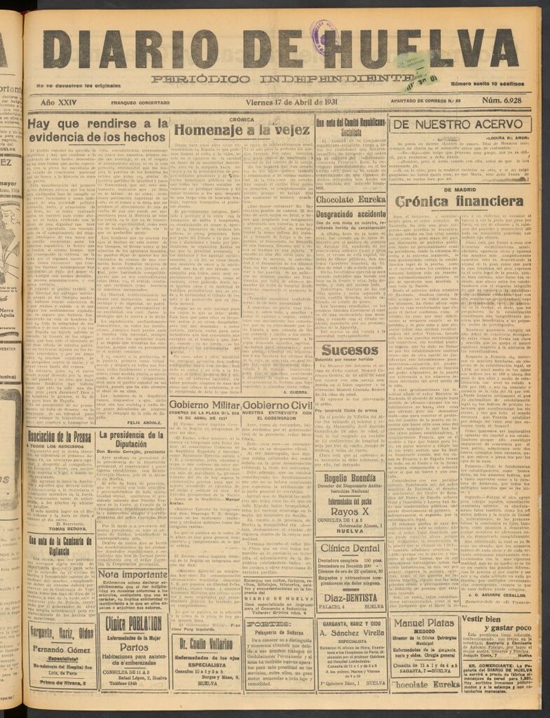 Miniatura de Diario de Huelva : periódico independiente del 17 de abril de 1931