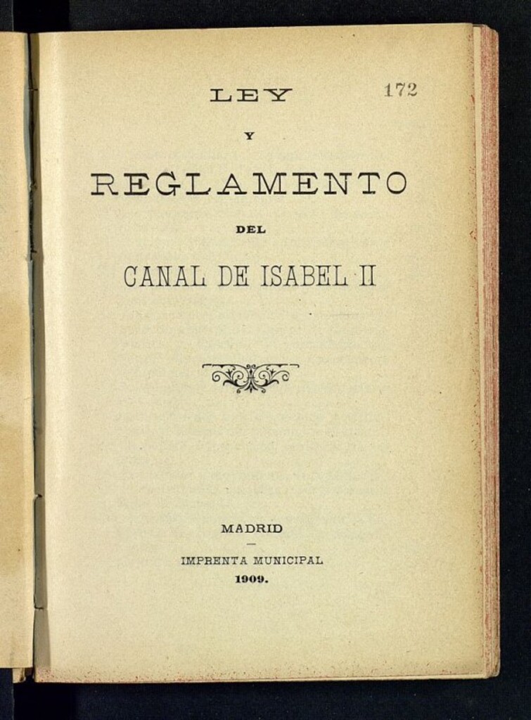 Miniatura de Ley y Reglamento del Canal de Isabel II