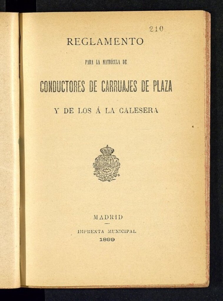 Miniatura de Reglamento para la matricula de conductores de carruajes de plaza y de los de a calesera