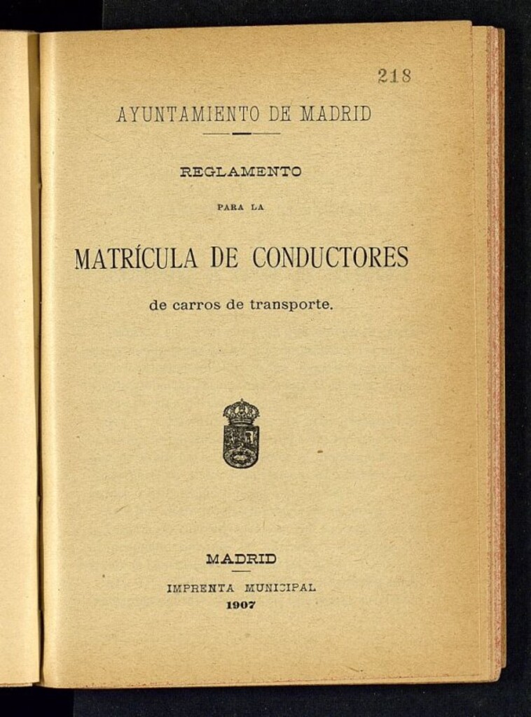 Miniatura de Reglamento para la matricula de conductores de carro de transporte