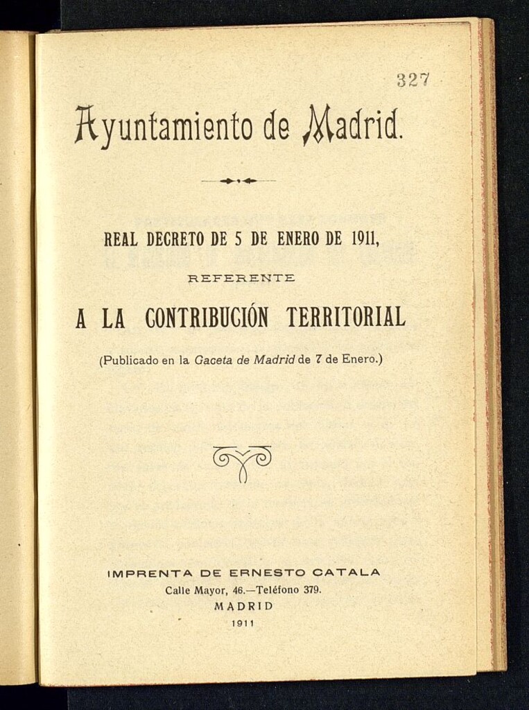Miniatura de Real Decreto de enero de 1911, referente a la contribución territorial