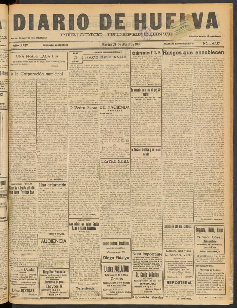 Miniatura de Diario de Huelva : periódico independiente del 28 de abril de 1931