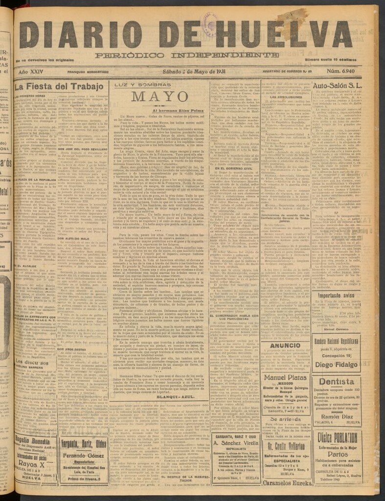 Miniatura de Diario de Huelva : periódico independiente del 2 de mayo de 1931