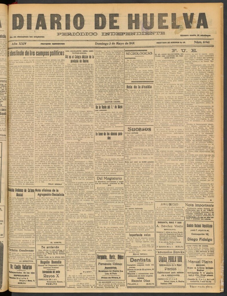 Miniatura de Diario de Huelva : periódico independiente del 3 de mayo de 1931