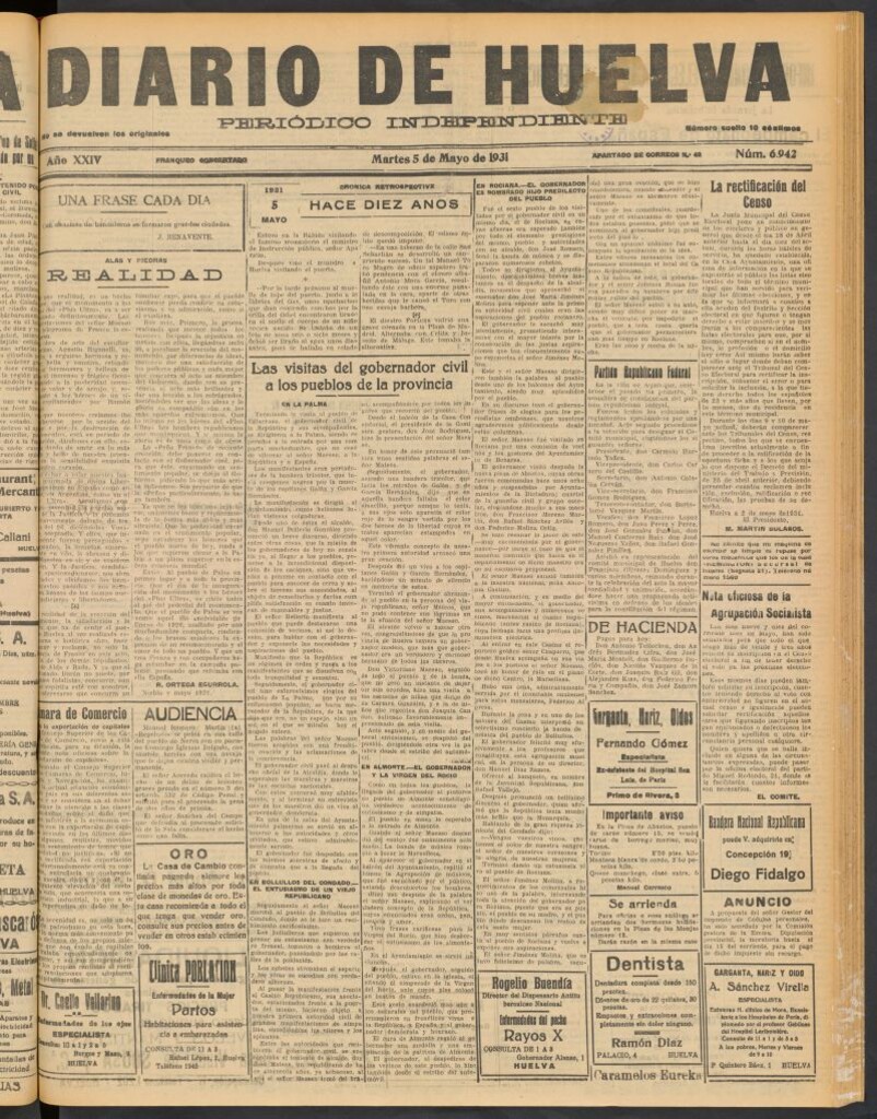 Miniatura de Diario de Huelva : periódico independiente del 5 de mayo de 1931