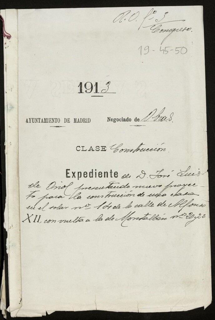 Miniatura de Expediente solicitud construcción de una casa en el nº 14 de la calle Alfonso XII, c/ v a Montalbán nº 20 y 22