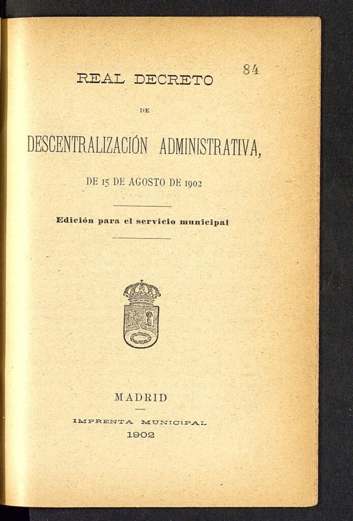 Miniatura de Real decreto de Descentralización administrativa de 15 de agosto de 1902